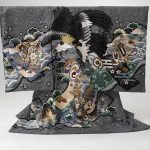 お宮みり男の子着物黒の絞り